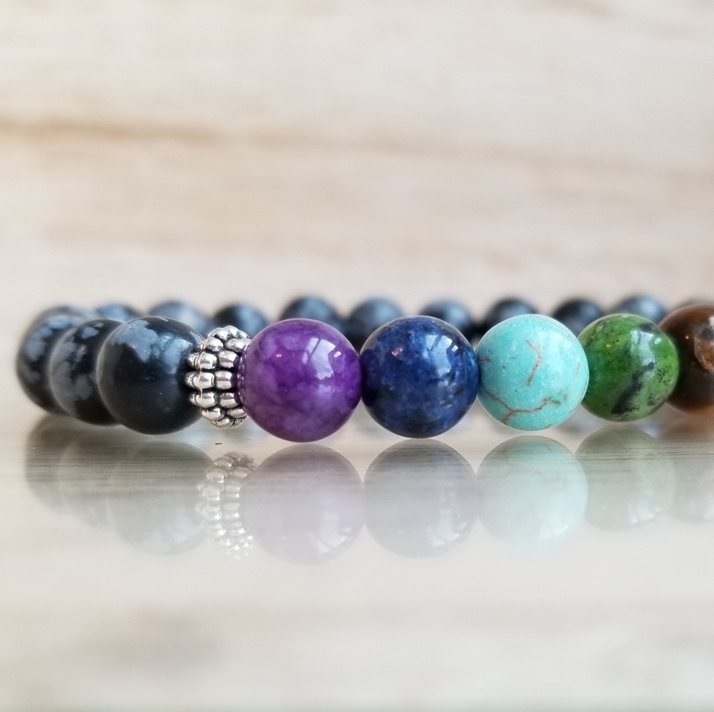 7 Chakra Bracelet with Black Howlite - Picture 2 of 7